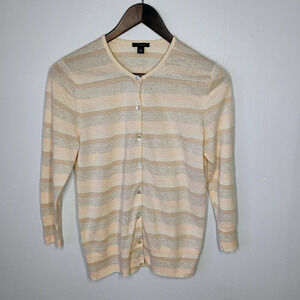 Ann Taylor Neutral Striped Cardigan Sweater Old Money Lightweight Size Medium